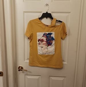 Shein Women's Off the Shoulder T Shirt Tee Size XS Embelished OOAK Altered